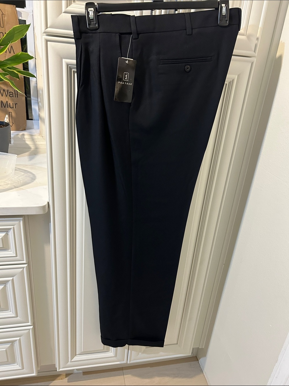 PGA Tour Men's Black Dress Pants - Tailored Flat Front